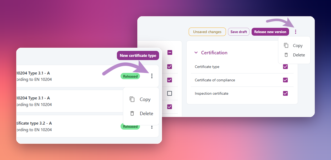 Copy or Delete a certificate type