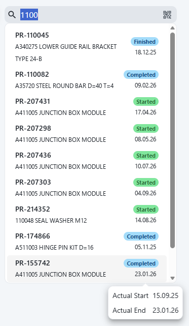 Engage order search results