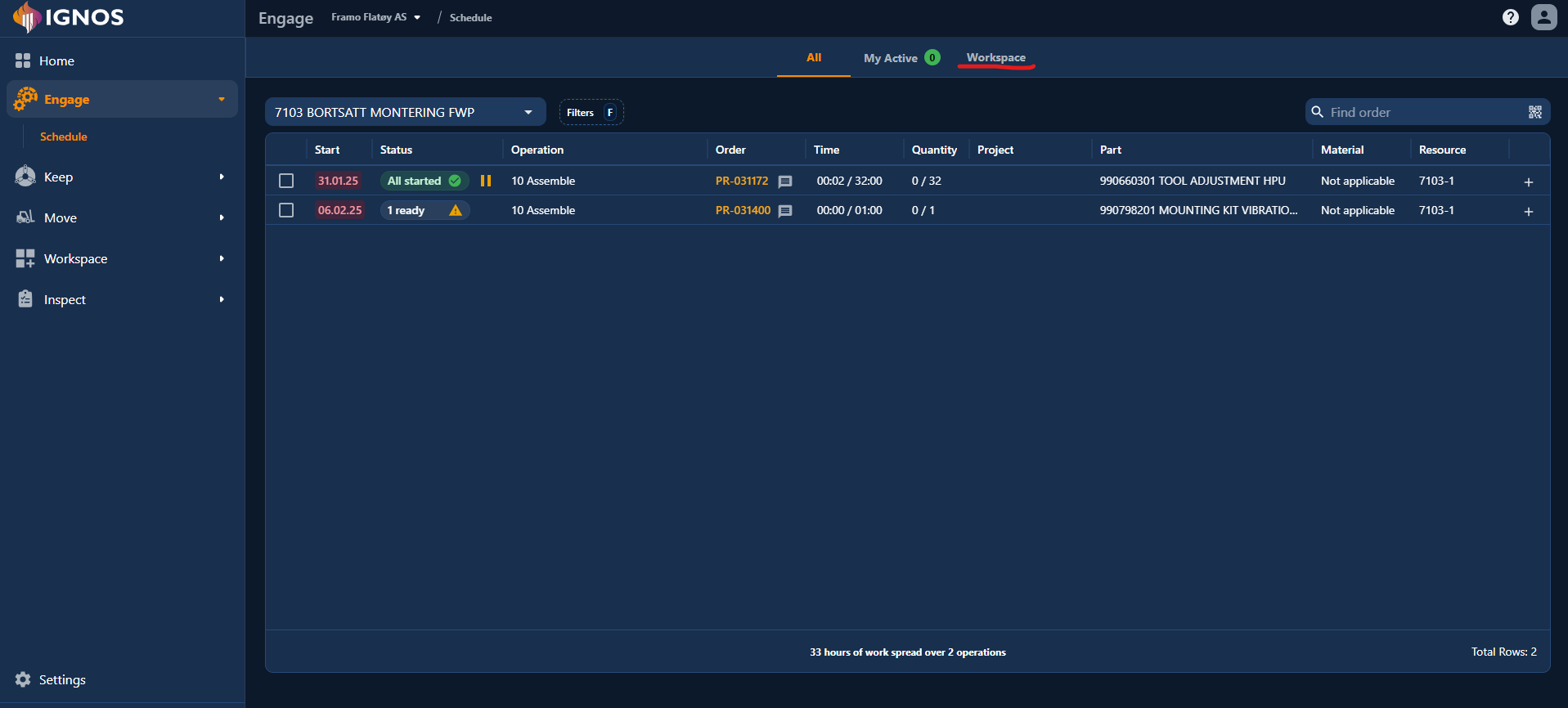 Engage Workspace tab