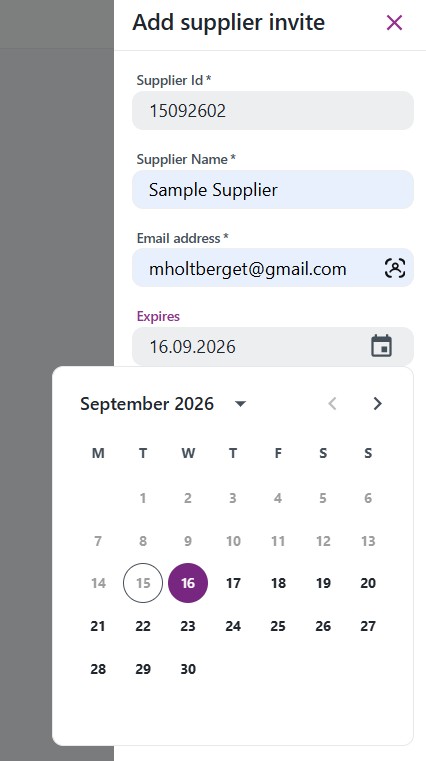 Invite supplier dialog