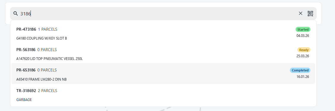 Move parcel search results