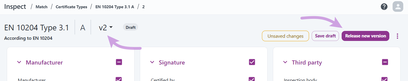 Releasing a new certificate type version